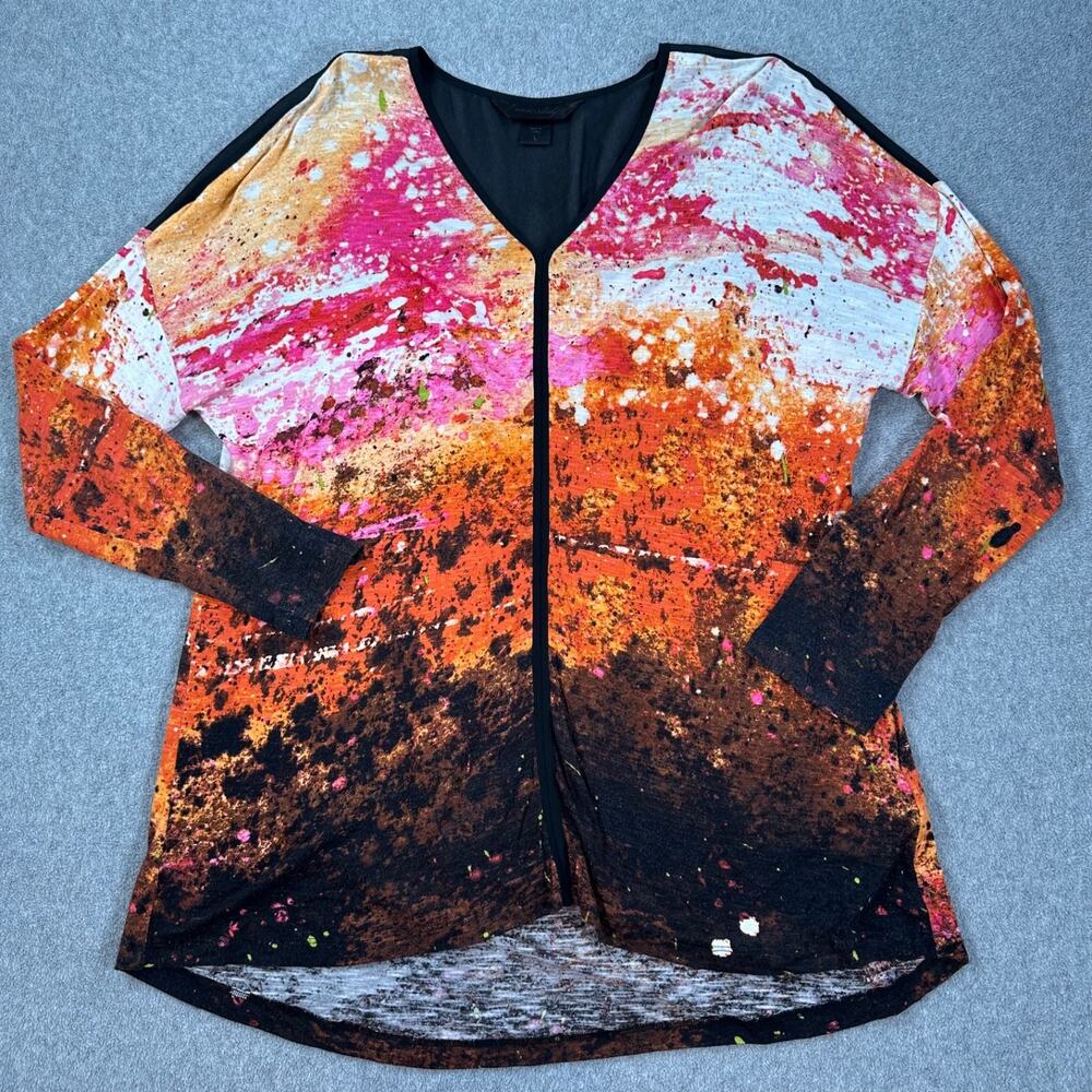 Miracle Body by Miraclesuit Tunic Top Women Large Sheer Panel Orange Pink V-Neck